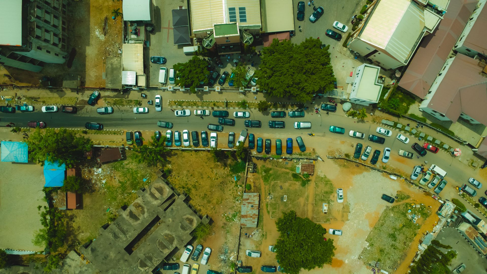 Overhead view of streets, buildings and traffic in Abuja, Nigeria